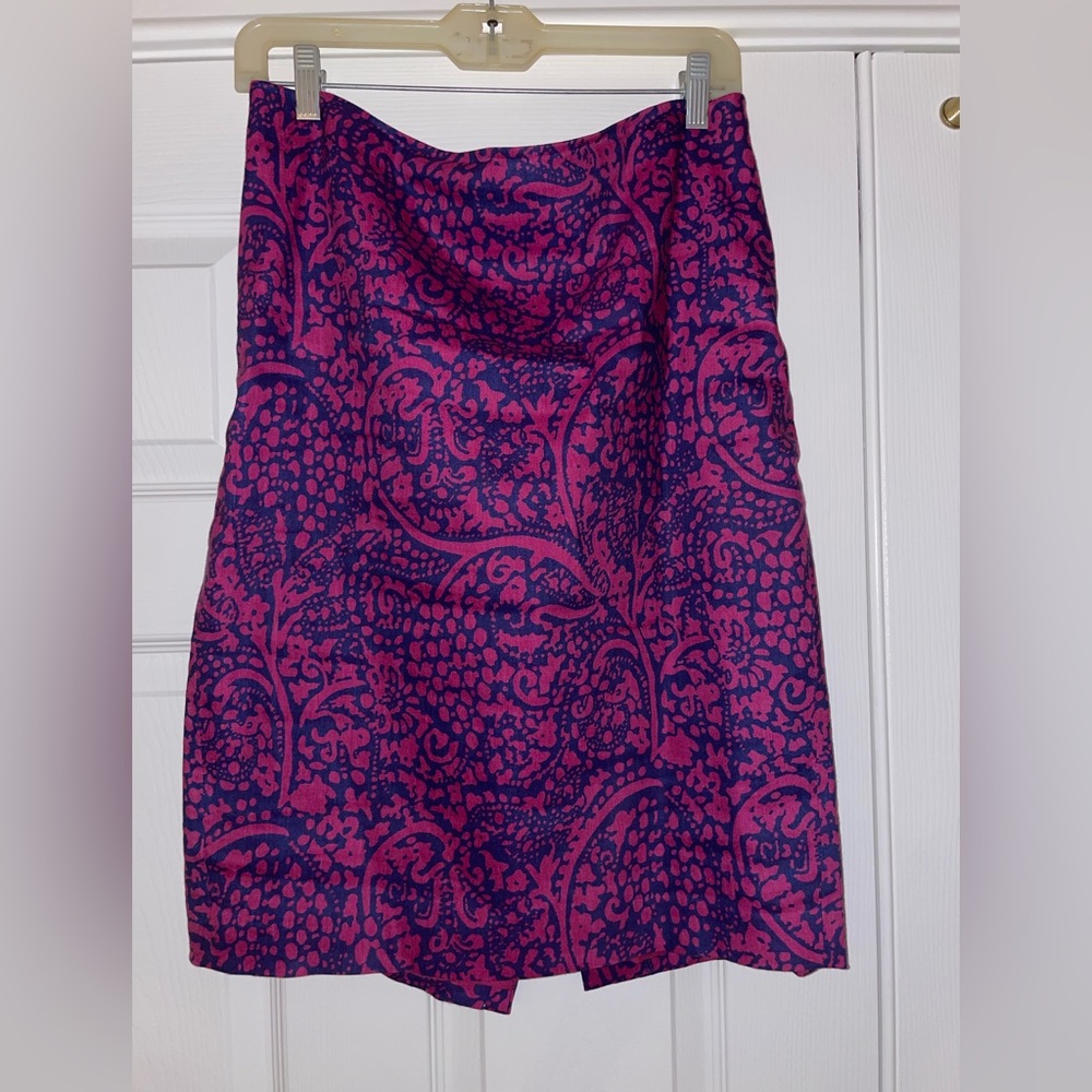 Pink and blue Ann Taylor linen floral pencil skirt